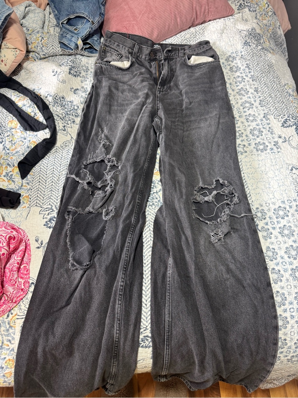 BDG Black Distressed Wide-Leg Jeans